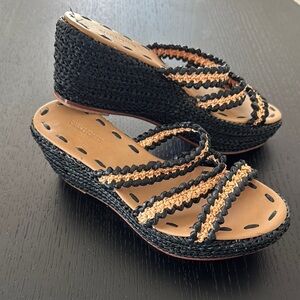 Carrie Forbes Black and Tan Women's Wedge Sandals